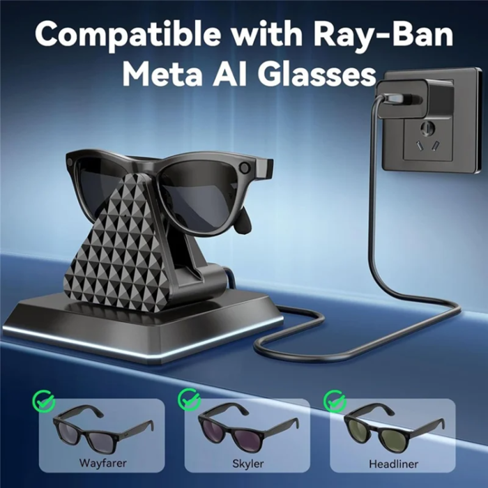 A-One Brand - Laddare Laddningsställ För Ray-Ban Meta med Adapter/Kabel - Vit