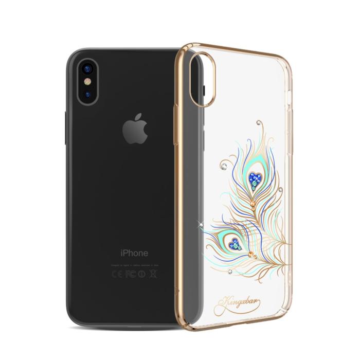 Kingxbar - Kingxbar Skal Med Swarovski Stenar till iPhone XS / X - Peacock Feather