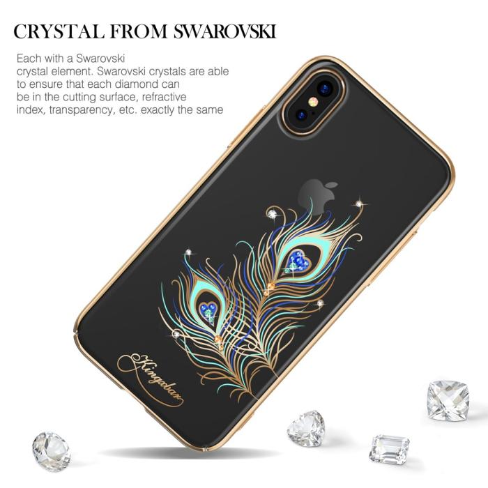 Kingxbar - Kingxbar Skal Med Swarovski Stenar till iPhone XS / X - Peacock Feather