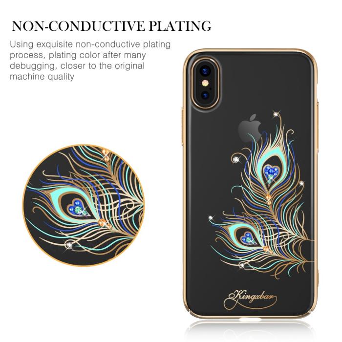 Kingxbar - Kingxbar Skal Med Swarovski Stenar till iPhone XS / X - Peacock Feather