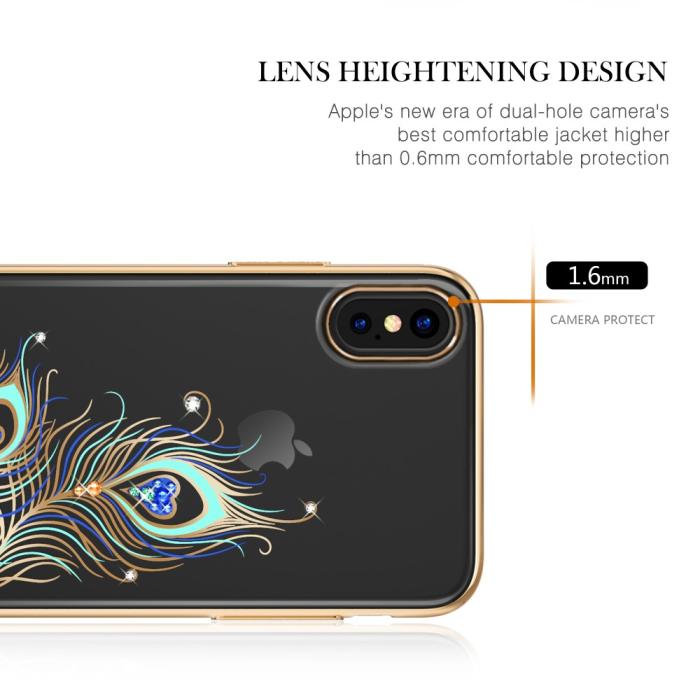 Kingxbar - Kingxbar Skal Med Swarovski Stenar till iPhone XS / X - Peacock Feather