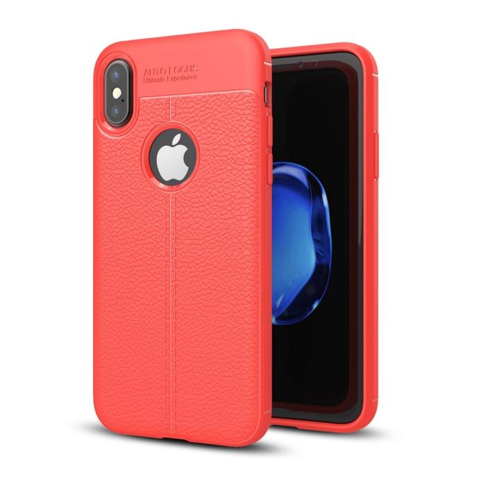 OEM - Litchi Skin TPU Mobilskal till iPhone XS / X - Röd