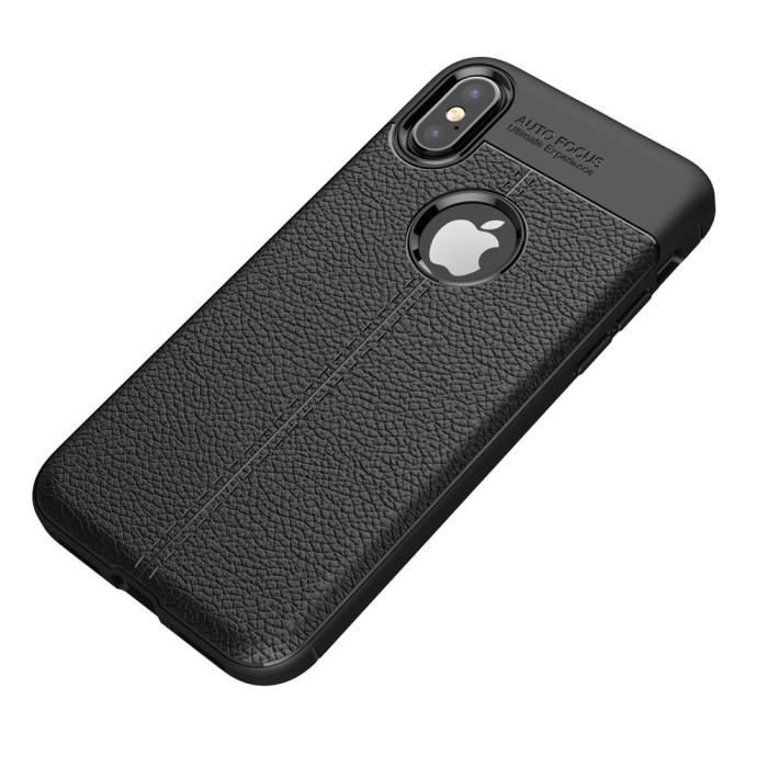 A-One Brand - Litchi Skin TPU Mobilskal till iPhone XS / X - Svart