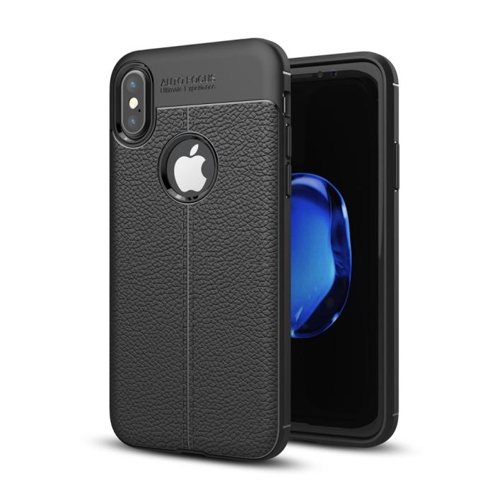 A-One Brand - Litchi Skin TPU Mobilskal till iPhone XS / X - Svart