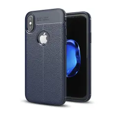 OEM - Litchi Skin TPU Mobilskal till iPhone XS / X - Blå