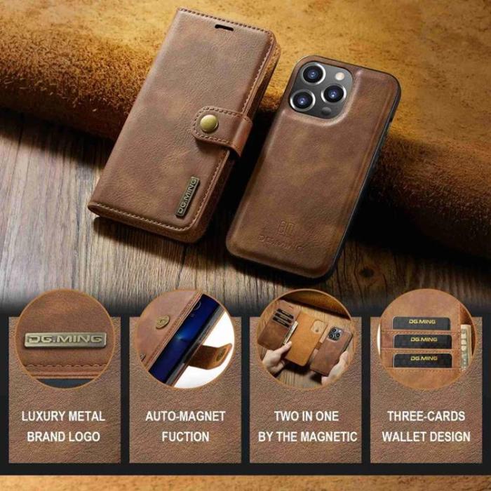 DG.MING - DG.MING iPhone 15 Pro Max Plånboksfodral 2in1 - Brun