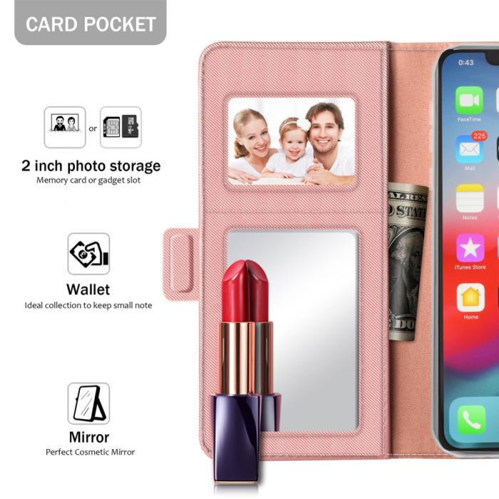 OEM - Plånboksfodral med Spegel till Huawei P40 - Rose Gold
