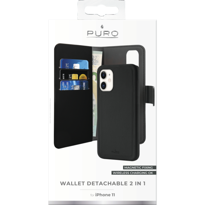 UTGATT1 - Puro - Detachable Plånboksfodral EcoLeather iPhone 11 - Svart