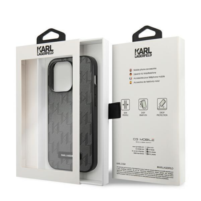 UTGATT1 - Karl Lagerfeld iPhone 14 Pro Skal Saffiano Mono Metal Logo - Grå
