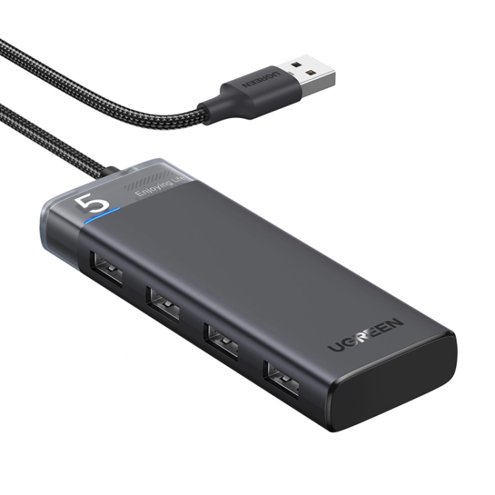 Ugreen - Ugreen CM653 HUB med 4 USB-A-Portar Och USB-A-Strömkabel - Svart