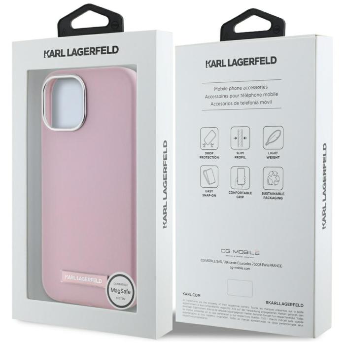 KARL LAGERFELD - Karl Lagerfeld Mobilskal till iPhone 15 MagSafe FW Metal Plate Rosa