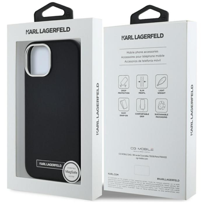 KARL LAGERFELD - Karl Lagerfeld Mobilskal till iPhone 15 MagSafe FW Metal Plate - Svart