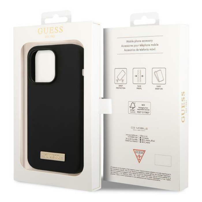 Guess - GUESS iPhone 14 Pro Max Skal MagSafe Silicone Logo Plate - Svart