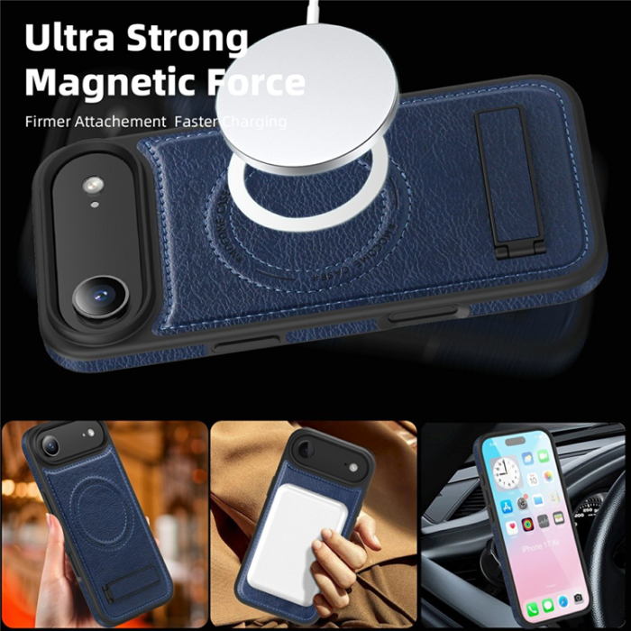A-One Brand - iPhone Air Mobilskal MagSafe Kickstand Läder - Sapphire