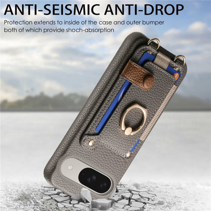 A-One Brand - Google Pixel 10/10 Pro Mobilskal med Korthållare Ring Kickstand - Grå