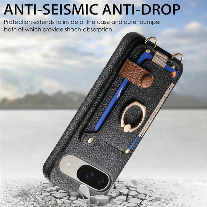 A-One Brand - Google Pixel 10/10 Pro Mobilskal med Korthållare Ring Kickstand - Svart