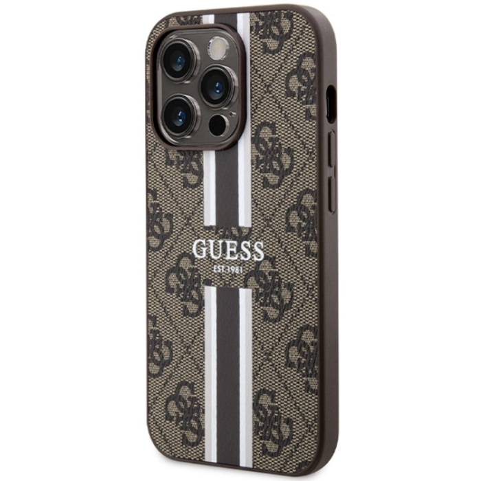 Guess - Guess iPhone 15 Pro Mobilskal Magsafe Printed Stripes - Brun