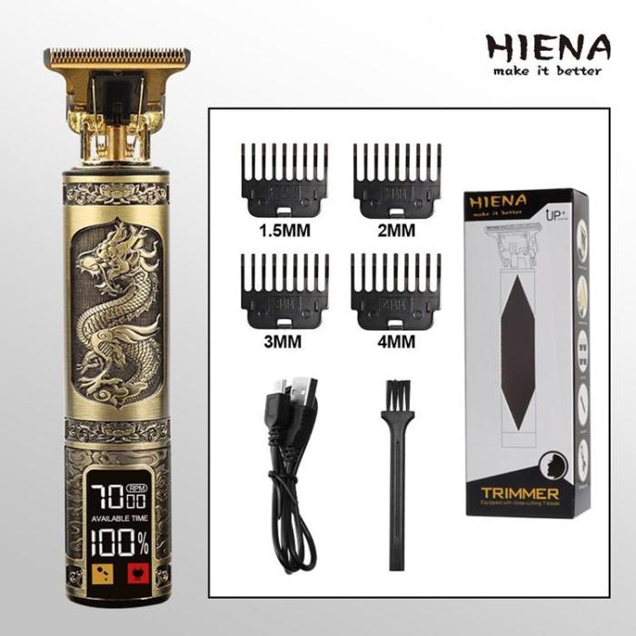 OEM - Hårklippare med display LED och Utbytbara Kammar T9 (dragon motif) - Guld