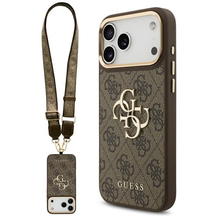 Guess Mobilskal till iPhone 17 Pro Max 4G Big Classic Logo Big Strap Metal Brun