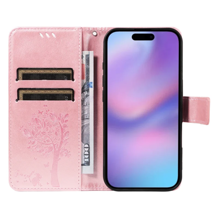 A-One Brand - iPhone 17 Plånboksfodral Tree Pattern - Rosa Guld