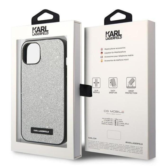 KARL LAGERFELD - Karl Lagerfeld iPhone 14 Skal Glitter Plaque Logo - Silver