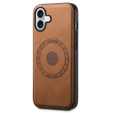 DENIOR - DENIOR A11 iPhone 16 Plus Magnetfodral Konstl&auml;der Brun