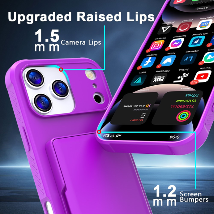 A-One Brand - iPhone 17 Pro Mobilskal Korthållare Mirror Kickstand - Mörklila