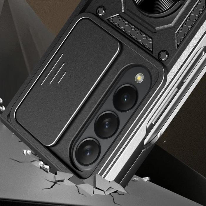 UTGATT - Galaxy Z Fold 4 Skal med Ringhållare Hybrid Armor Camshield - Rosa