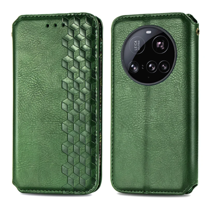 A-One Brand - Xiaomi 15 Ultra Plånboksfodral Rhombus Imprint Läder - Grön