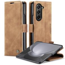 Caseme - CASEME 013 Series Samsung Galaxy Z Fold5 Pl&aring;nboksfodral Konstl&auml;der Brun