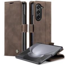 Caseme - CASEME 013 Series Samsung Galaxy Z Fold5 Pl&aring;nboksfodral Konstl&auml;der Brun