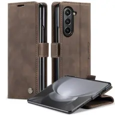 Caseme - CASEME 013 Series Samsung Galaxy Z Fold5 Pl&aring;nboksfodral Konstl&auml;der Brun
