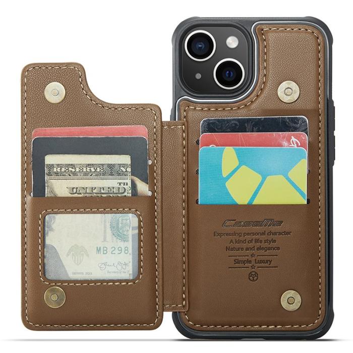 Caseme - CASEME C22 iPhone 14 Plus Fodral KonstLäder RFID-Skydd- Brun