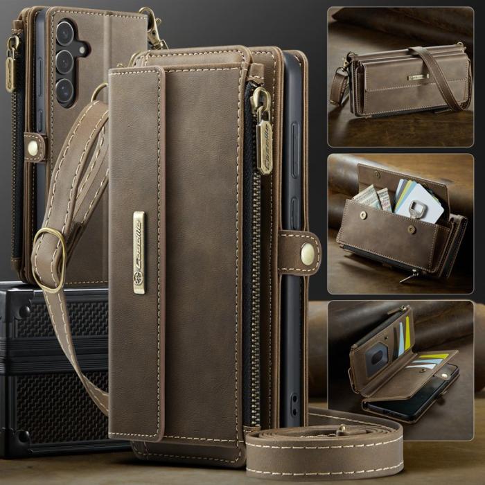 Caseme - CASEME Konstläder Plånboksfodral till Samsung Galaxy S25 med RFID-Skydd, Brun
