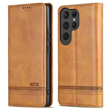 AZNS - AZNS Samsung Galaxy S25 Ultra Pl&aring;nboksfodral Konstl&auml;der - Brun