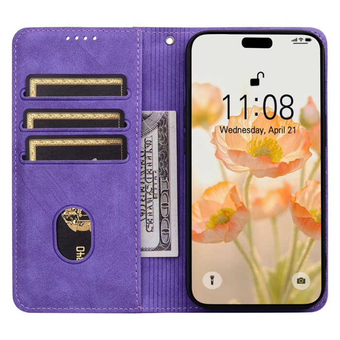 A-One Brand - iPhone 17 Plånboksfodral med Rem Lines Pattern - Lila