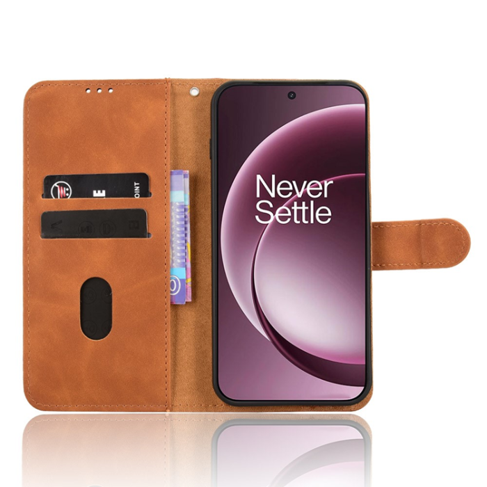 A-One Brand - OnePlus 15 5G Plånboksfodral Skin Feel Anti Drop Konstläder - Brun