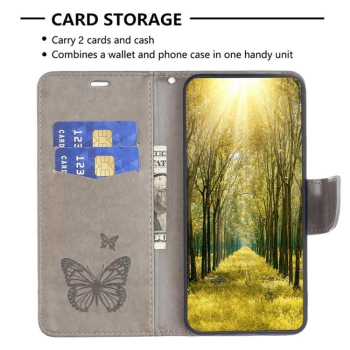 OEM - iPhone 14 Pro Plånboksfodral Butterflies Imprinted - Grå