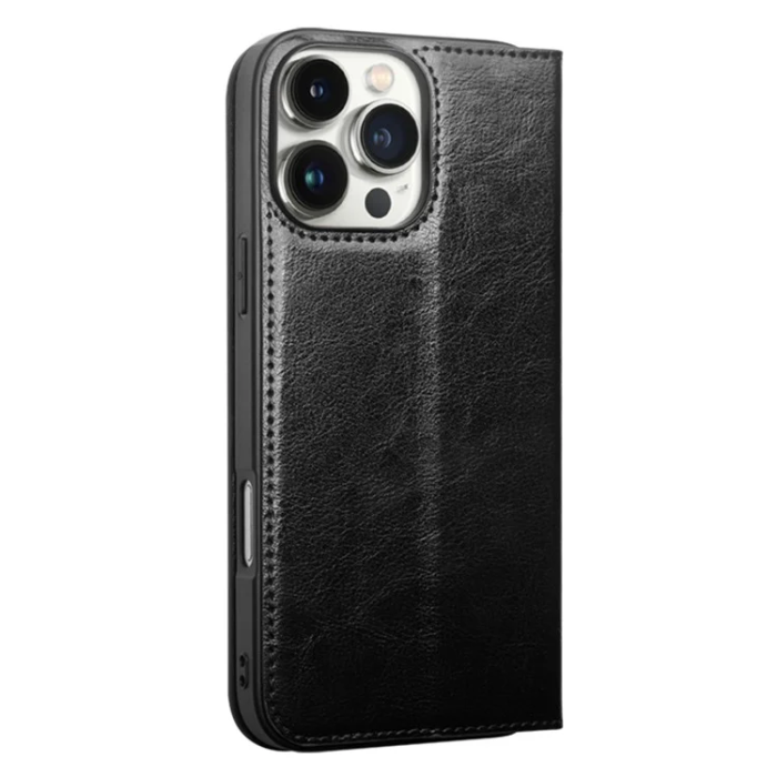 QIALINO - Qialino iPhone 16 Pro Plånboksfodral Äkta Läder - Svart