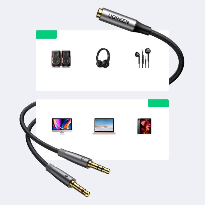 Ugreen - Ugreen 2x 3.5mm mini jack AUX Kabel - Silver