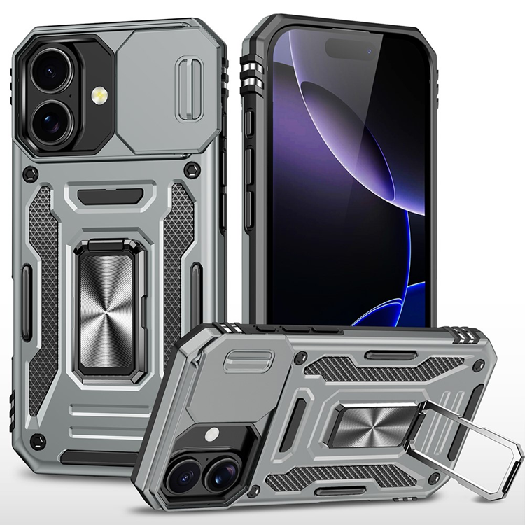 iPhone 17 Mobilskal Kickstand Lens Lid - Grå | 2353 | AlltMobil