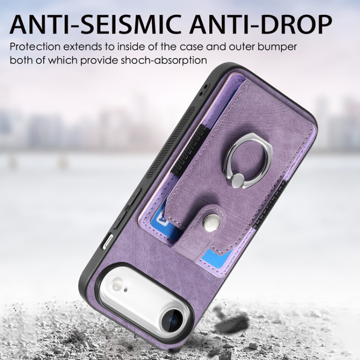 A-One Brand - iPhone Air Mobilskal med Korthållare Läder Kickstand - Lila