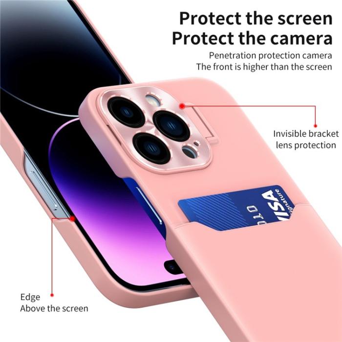 OEM - iPhone 14 Pro Max Skal Korthållare Linsram Kickstand - Rosa