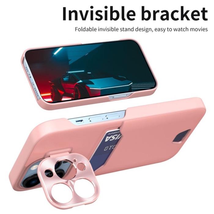 OEM - iPhone 14 Pro Max Skal Korthållare Linsram Kickstand - Rosa