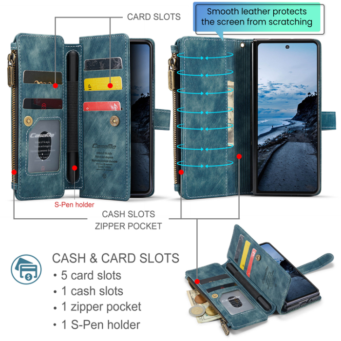 Caseme - CASEME Galaxy Z Fold 7 Plånboksfodral Med Rem läder - Blå