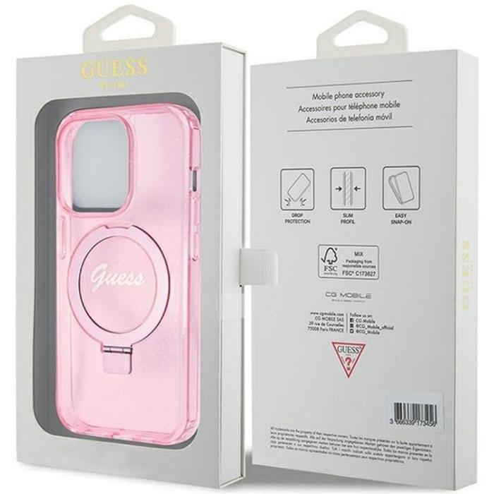 Guess - Guess iPhone 15 Pro Mobilskal Ringhållare Magsafe Glitter Script