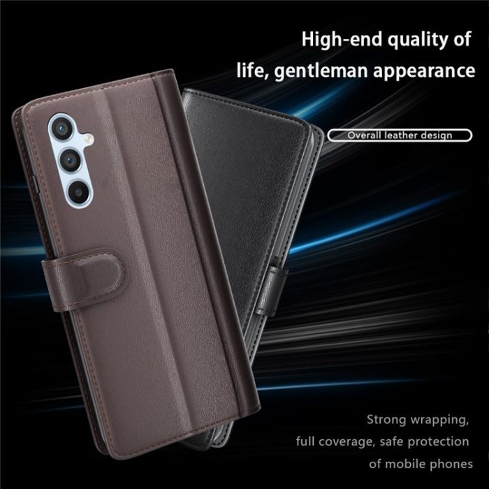 A-One Brand - Galaxy A34 5G Plånboksfodral Äkta Läder Folio Flip - Svart