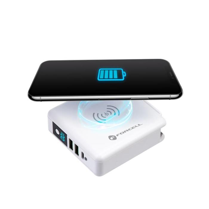 Forcell - Forcell 4in1 Väggladdare USB/USB-C och Powerbank 8000 mAh 15W - Vit