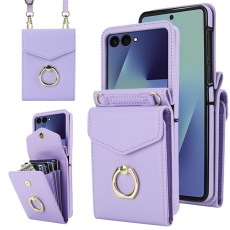 A-One Brand - Galaxy Z Flip7 Plånboksfodral Litchi med Axelrem - Ljuslila