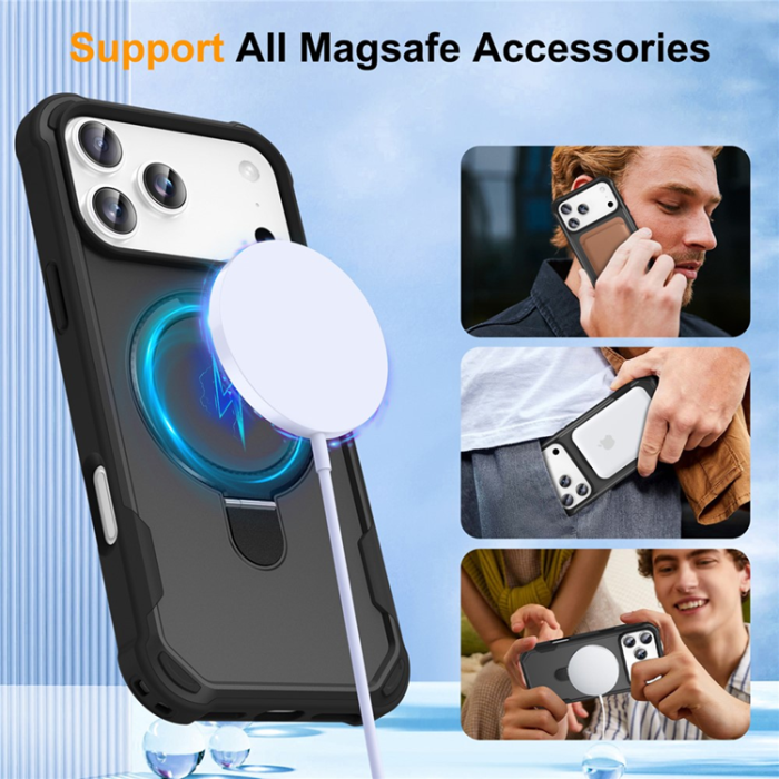A-One Brand - iPhone 17 Pro Mobilskal MagSafe Kickstand Shockproof - Svart